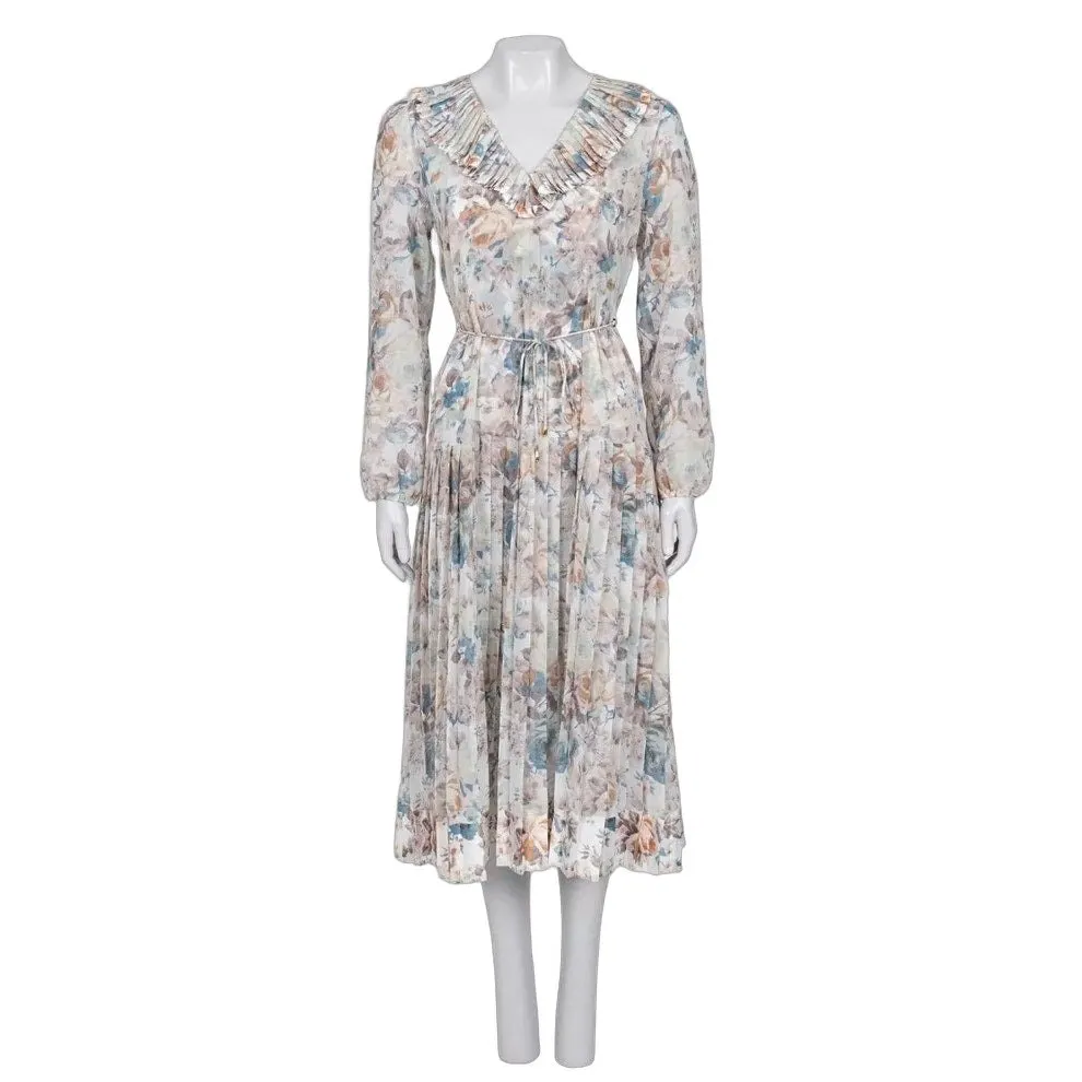 ZIMMERMANN Floral Sheer Pleated DressSz. 2/M pre-owned MultiColor Good - Front View