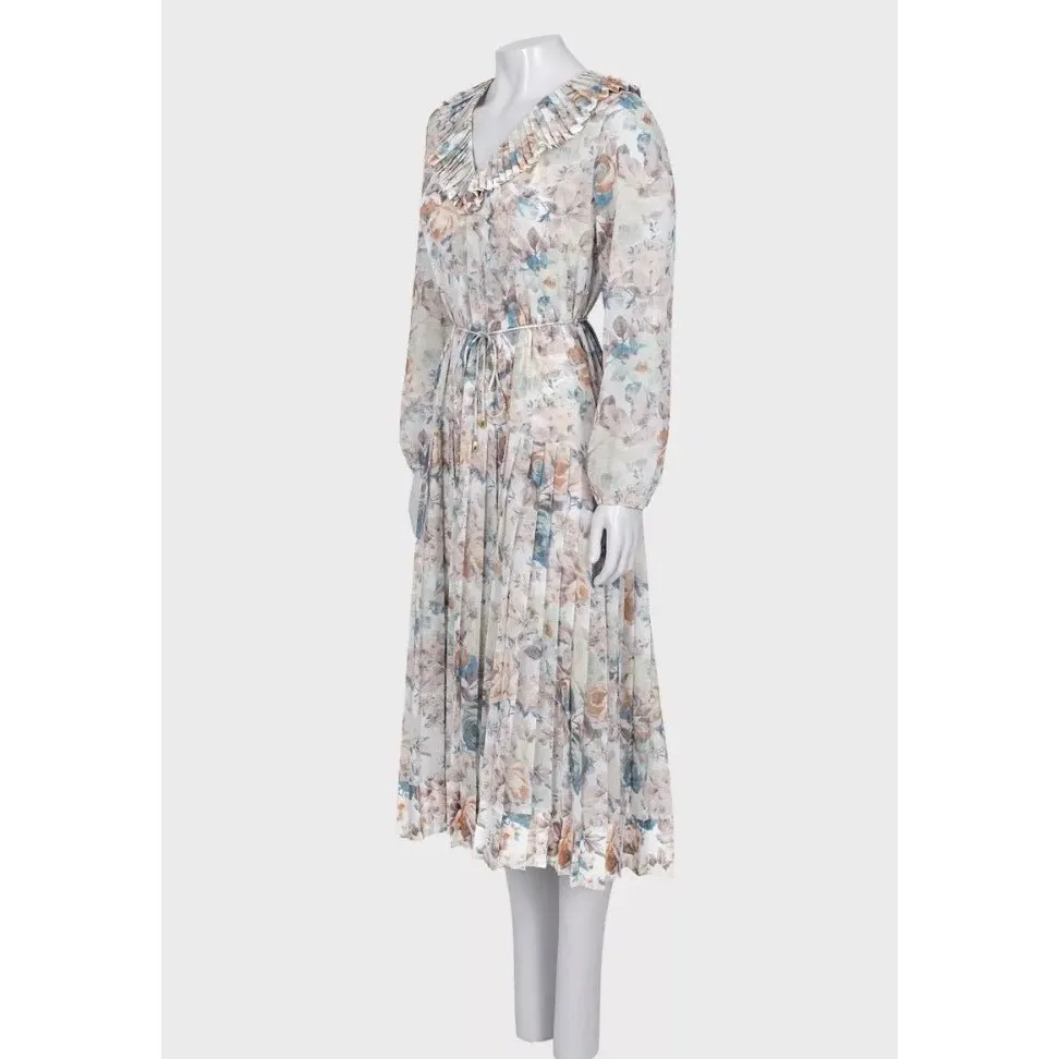 ZIMMERMANN Floral Sheer Pleated DressSz. 2/M pre-owned MultiColor Good - Back View