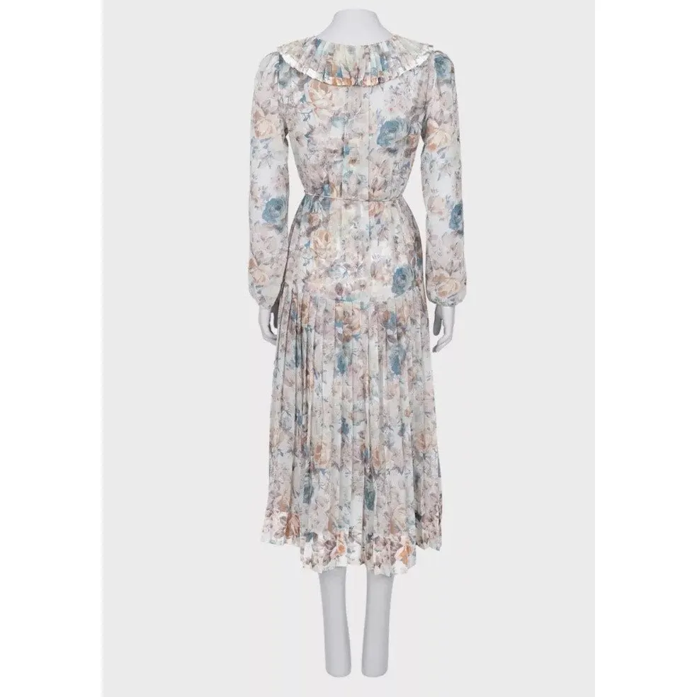 ZIMMERMANN Floral Sheer Pleated DressSz. 2/M pre-owned MultiColor Good - Inside View