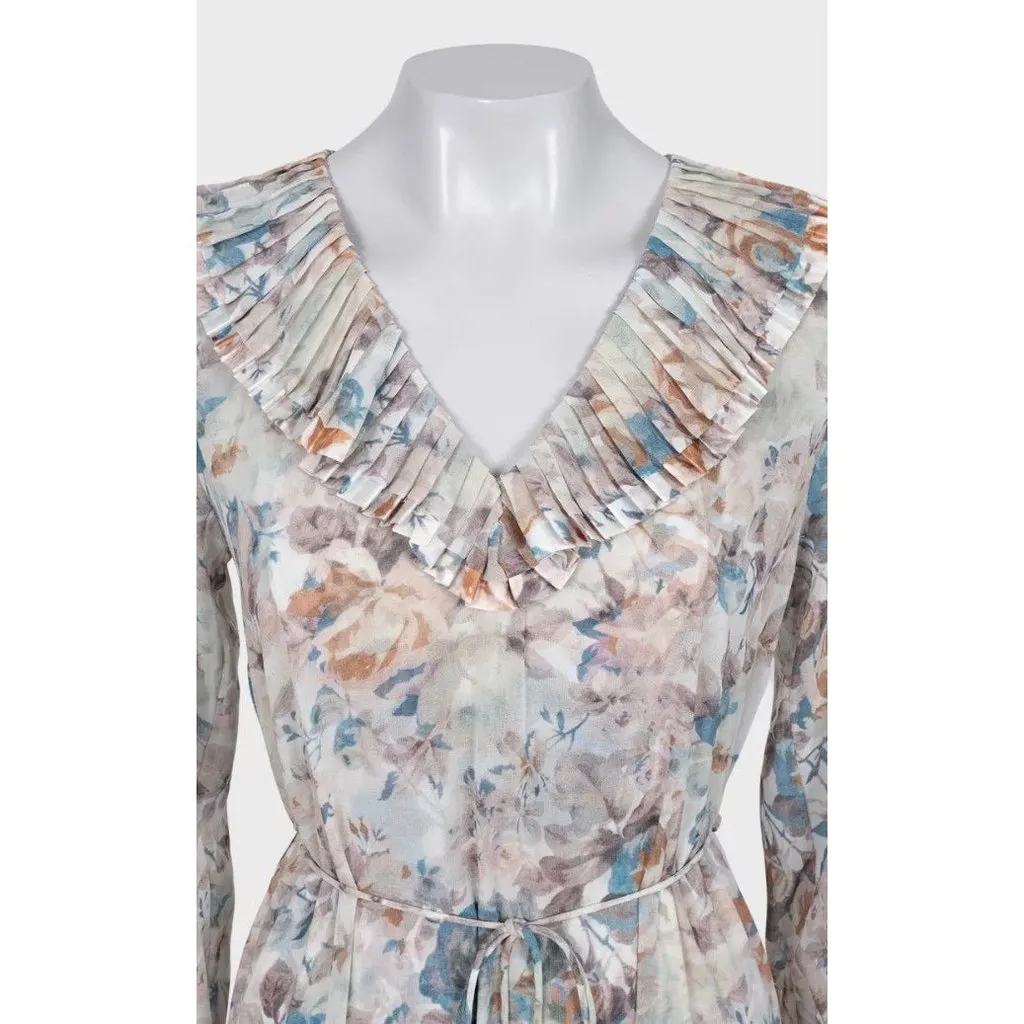 ZIMMERMANN Floral Sheer Pleated DressSz. 2/M pre-owned MultiColor Good - Model View