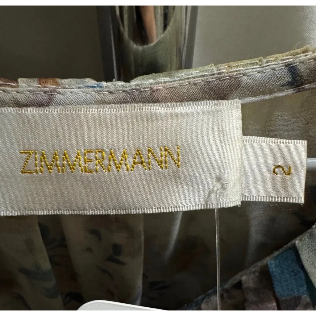 ZIMMERMANN Floral Sheer Pleated DressSz. 2/M pre-owned MultiColor Good - Box View