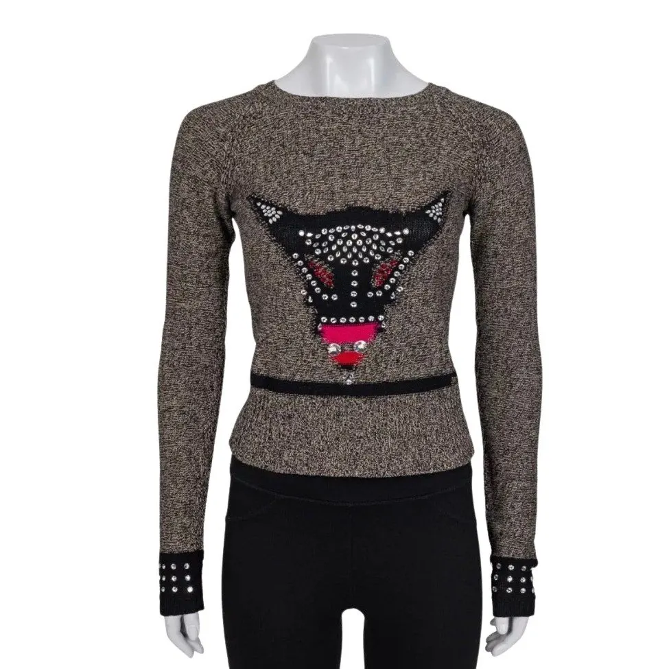 Sonia Rykiel Brown Crystal Embellished Wool Cashmere Sweater Sz.36 pre-owned Brown Wool Good - Front View