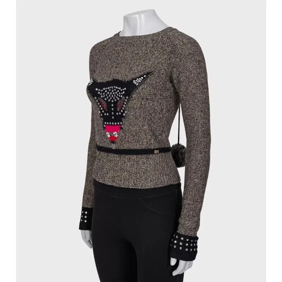 Sonia Rykiel Brown Crystal Embellished Wool Cashmere Sweater Sz.36 pre-owned Brown Wool Good - Back View