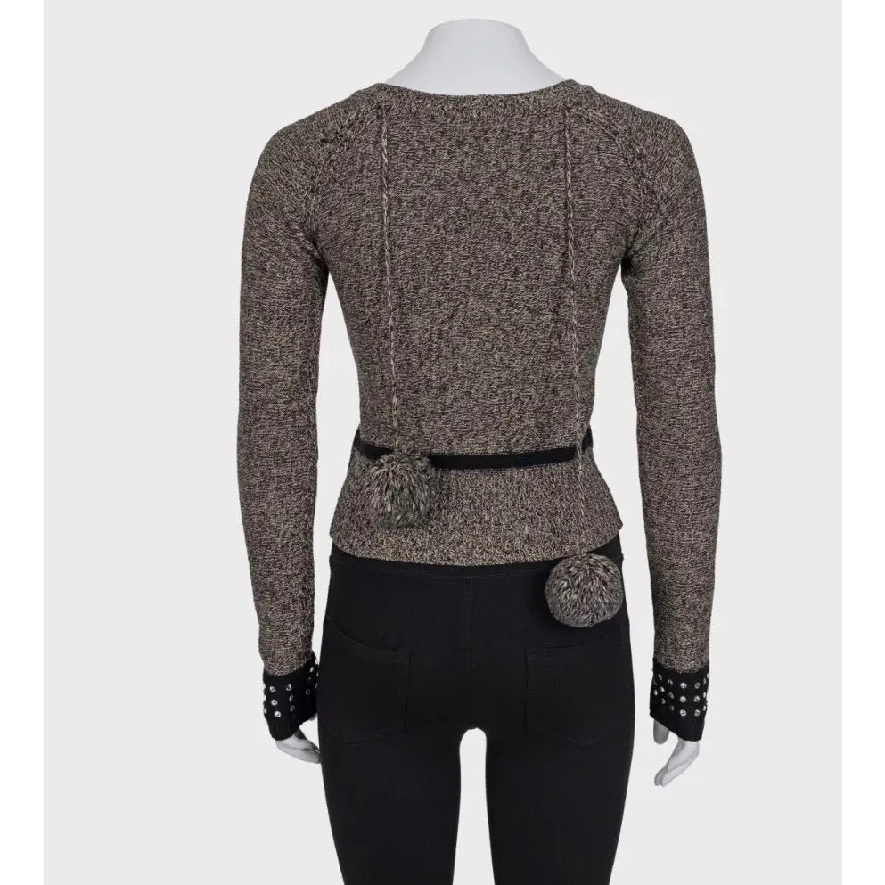 Sonia Rykiel Brown Crystal Embellished Wool Cashmere Sweater Sz.36 pre-owned Brown Wool Good - Inside View