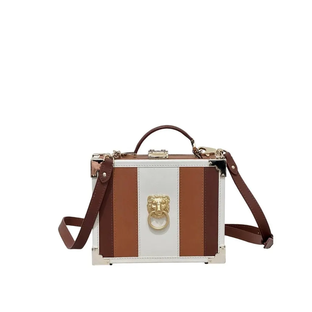 Aspinal of London Lion Head Box Trunk Crossbody Bag pre-owned Brown Leather Good - Front View