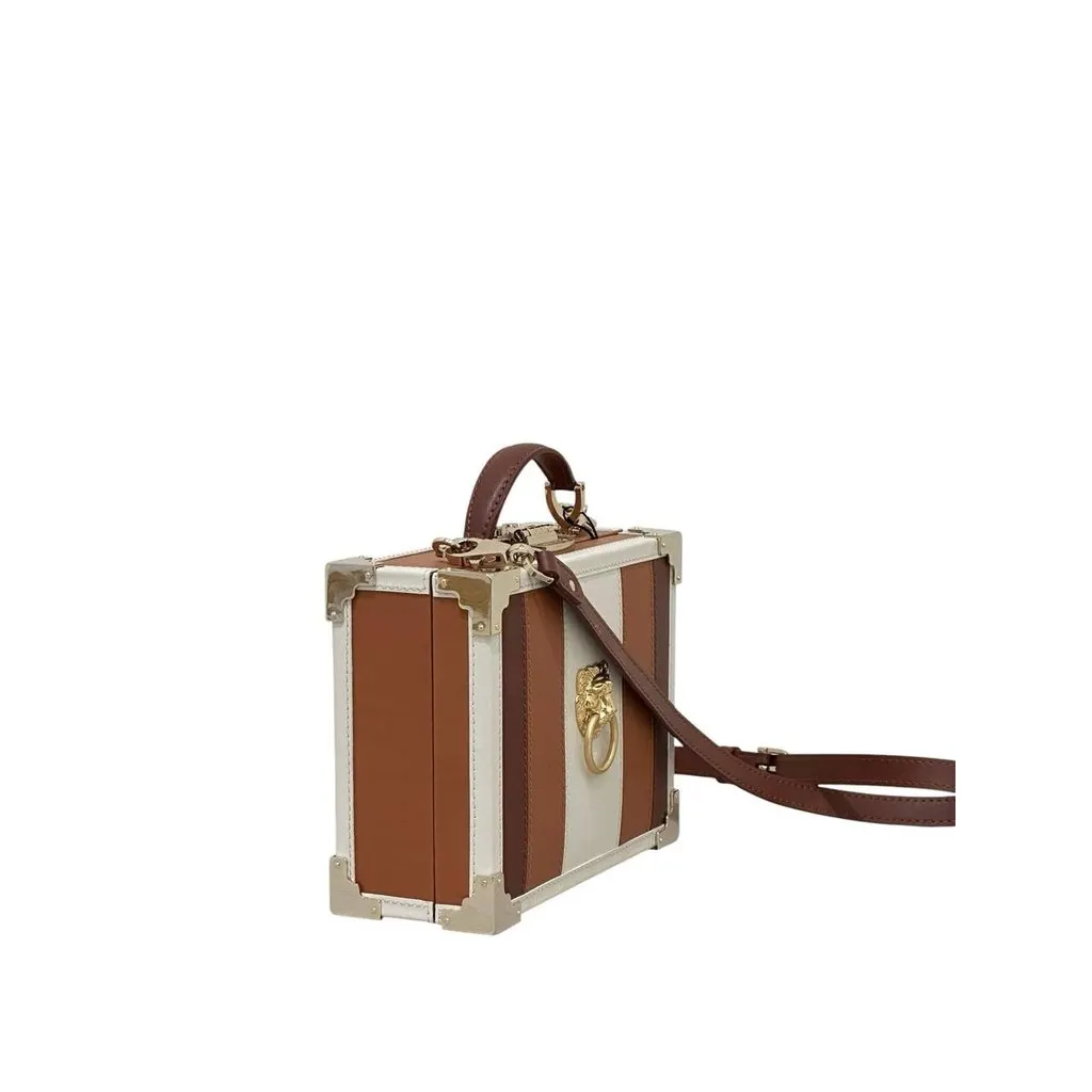 Aspinal of London Lion Head Box Trunk Crossbody Bag pre-owned Brown Leather Good - Inside View