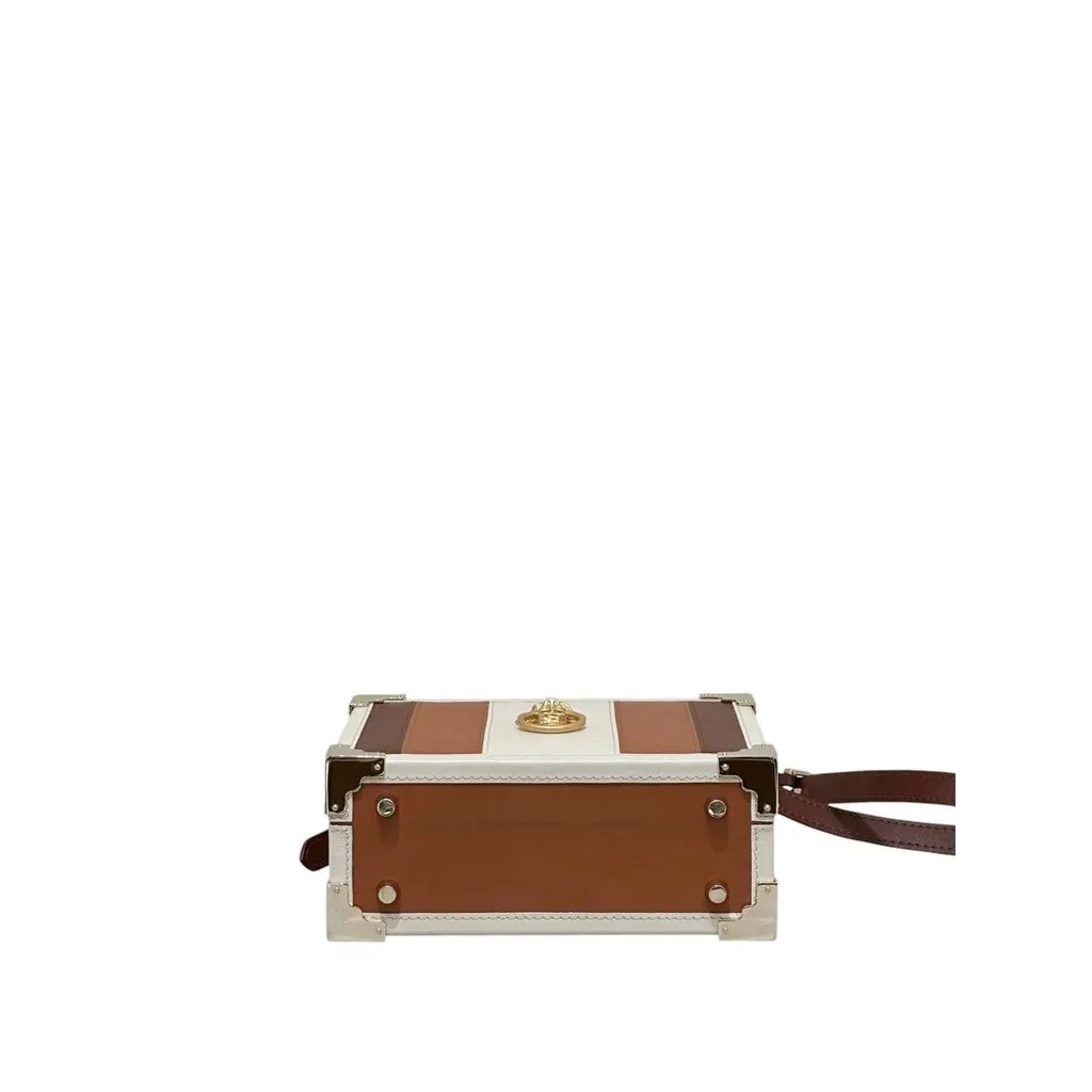 Aspinal of London Lion Head Box Trunk Crossbody Bag pre-owned Brown Leather Good - Model View
