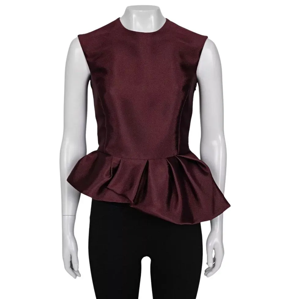 Dior Christian Dior Burgundy Silk Blend Peplum Top - Size M / EU 36 Pre-owned Burgundy Silk Good - Front View