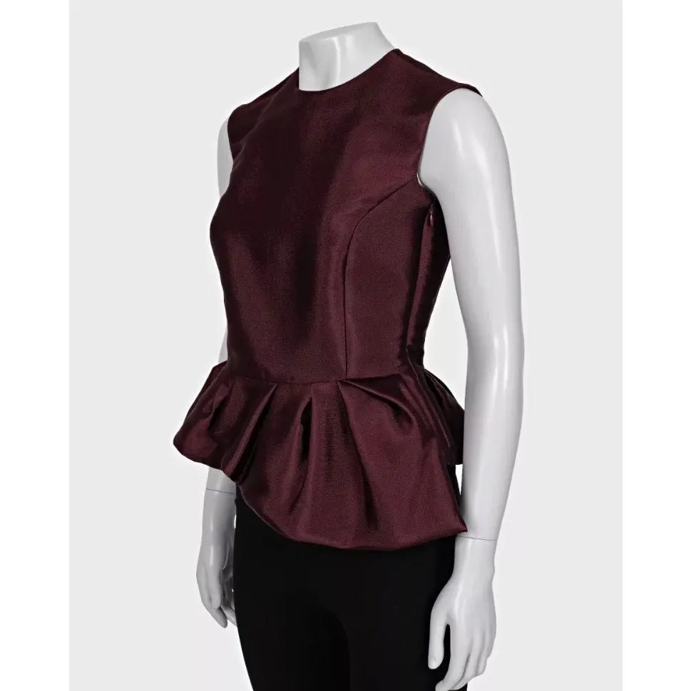 Dior Christian Dior Burgundy Silk Blend Peplum Top - Size M / EU 36 Pre-owned Burgundy Silk Good - Back View