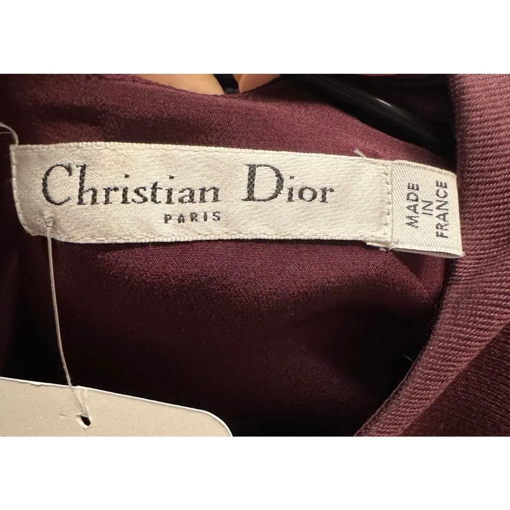 Dior Christian Dior Burgundy Silk Blend Peplum Top - Size M / EU 36 Pre-owned Burgundy Silk Good - Box View