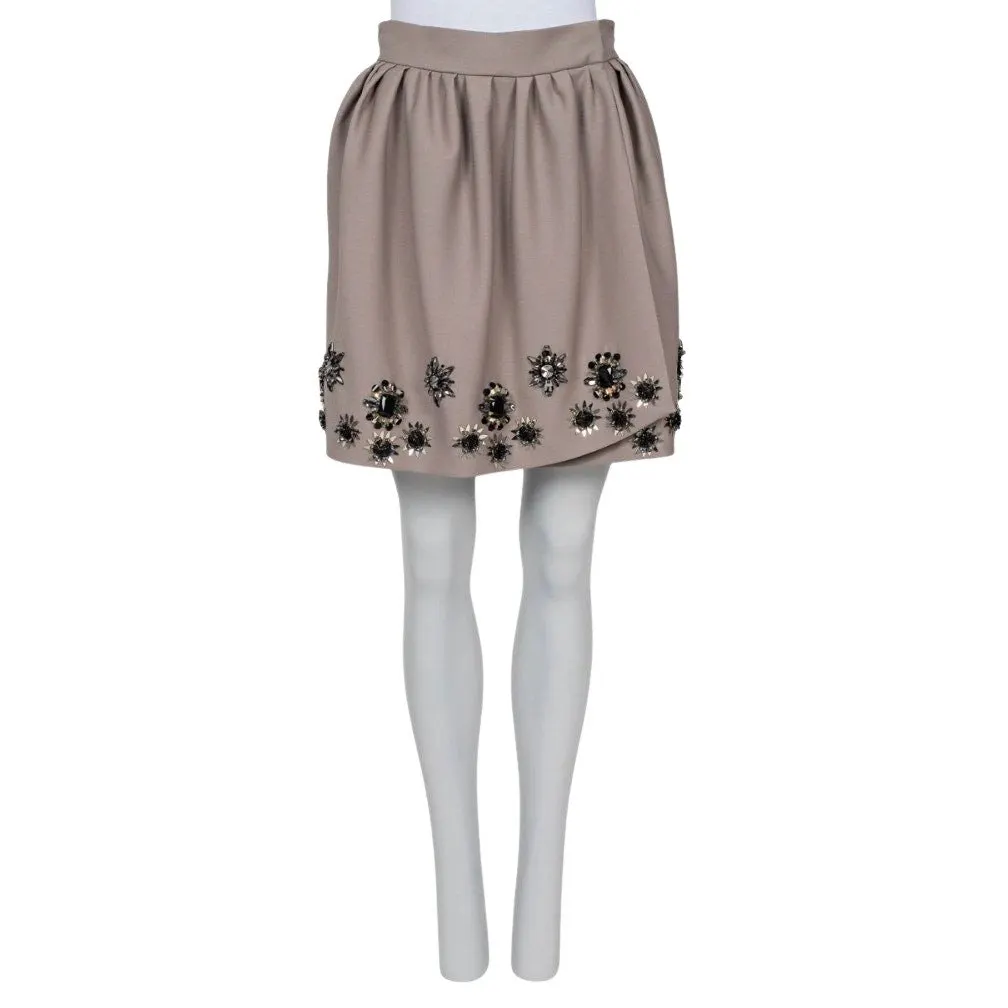 Dior Christian Dior Embellished Floral Crystal Skirt EU 36/M Pre-owned Brown Wool Good - Front View