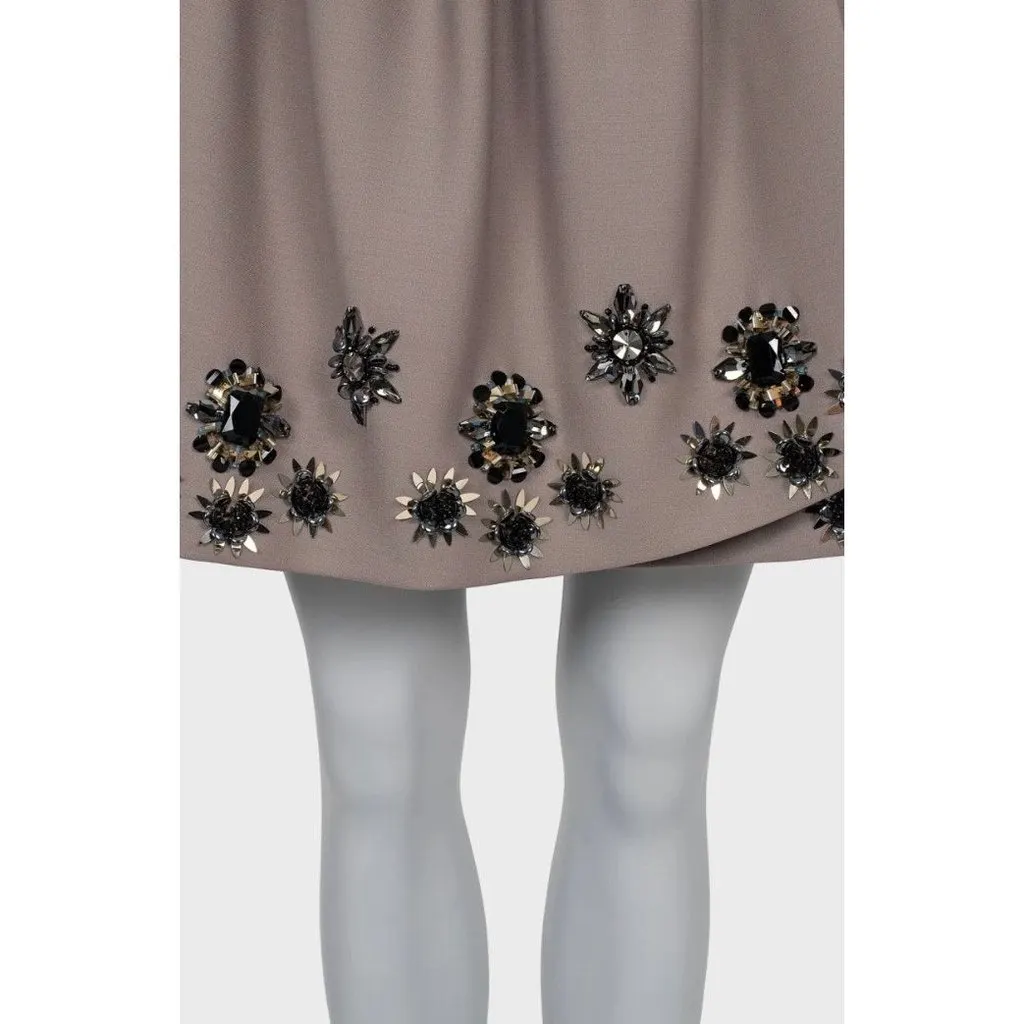 Dior Christian Dior Embellished Floral Crystal Skirt EU 36/M Pre-owned Brown Wool Good - Model View
