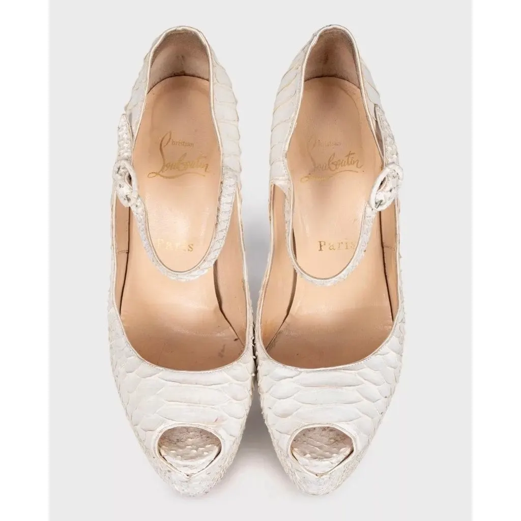 Christian Louboutin White Snakeskin print lambskin Peep Toe Pumps Sz.37.5 pre-owned White Leather Good - Back View