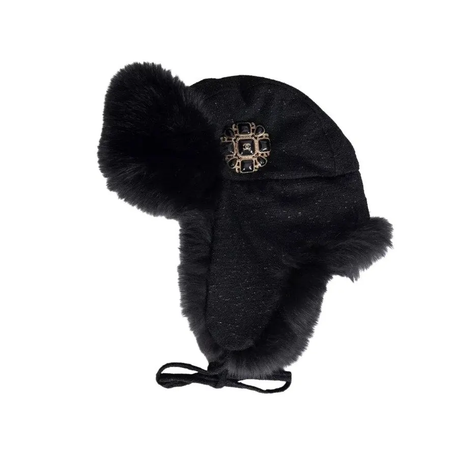 Chanel Chanel Black Faux Fur & Wool Hat Sz.57 Pre-owned Black Wool Good - Front View