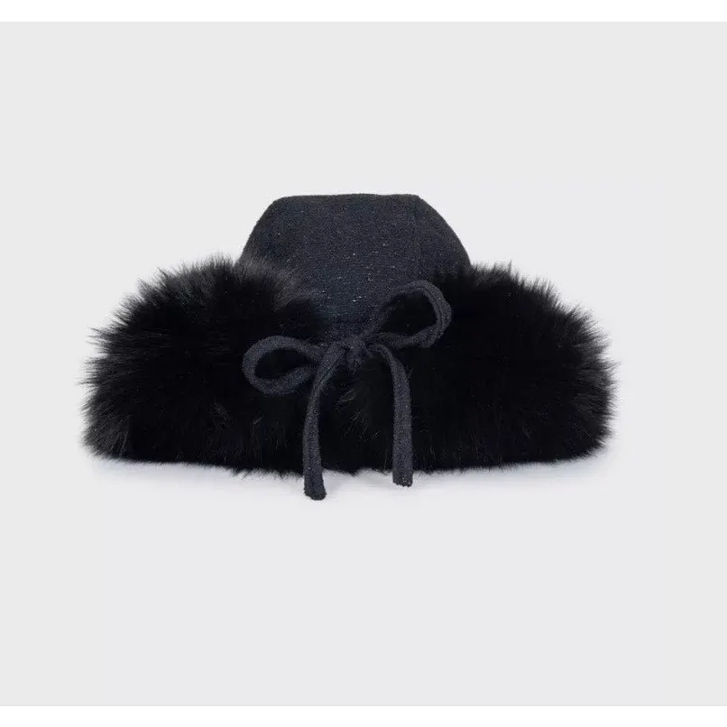 Chanel Chanel Black Faux Fur & Wool Hat Sz.57 Pre-owned Black Wool Good - Inside View