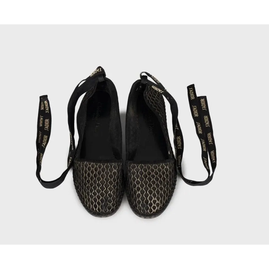 Dior Christian Dior J’Adior Mesh Ballet Flats - Size 38 pre-owned Black Lace Good - Inside View