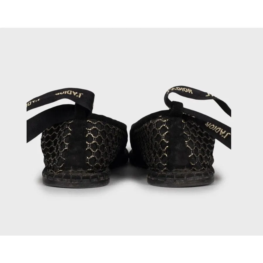 Dior Christian Dior J’Adior Mesh Ballet Flats - Size 38 pre-owned Black Lace Good - Model View