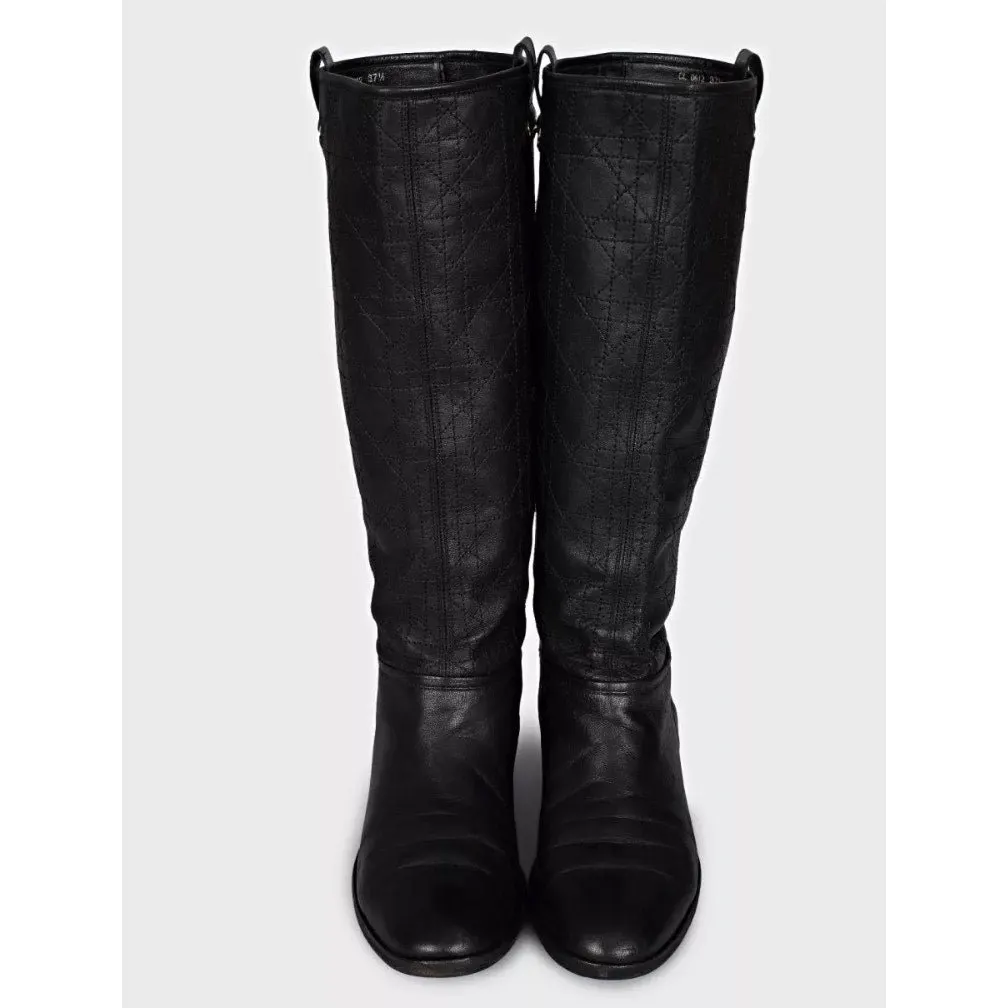 Dior Chic Christian Dior Quilted Flat Boots - Black Leather EU 37.5 pre-owned Black Leather Good - Back View