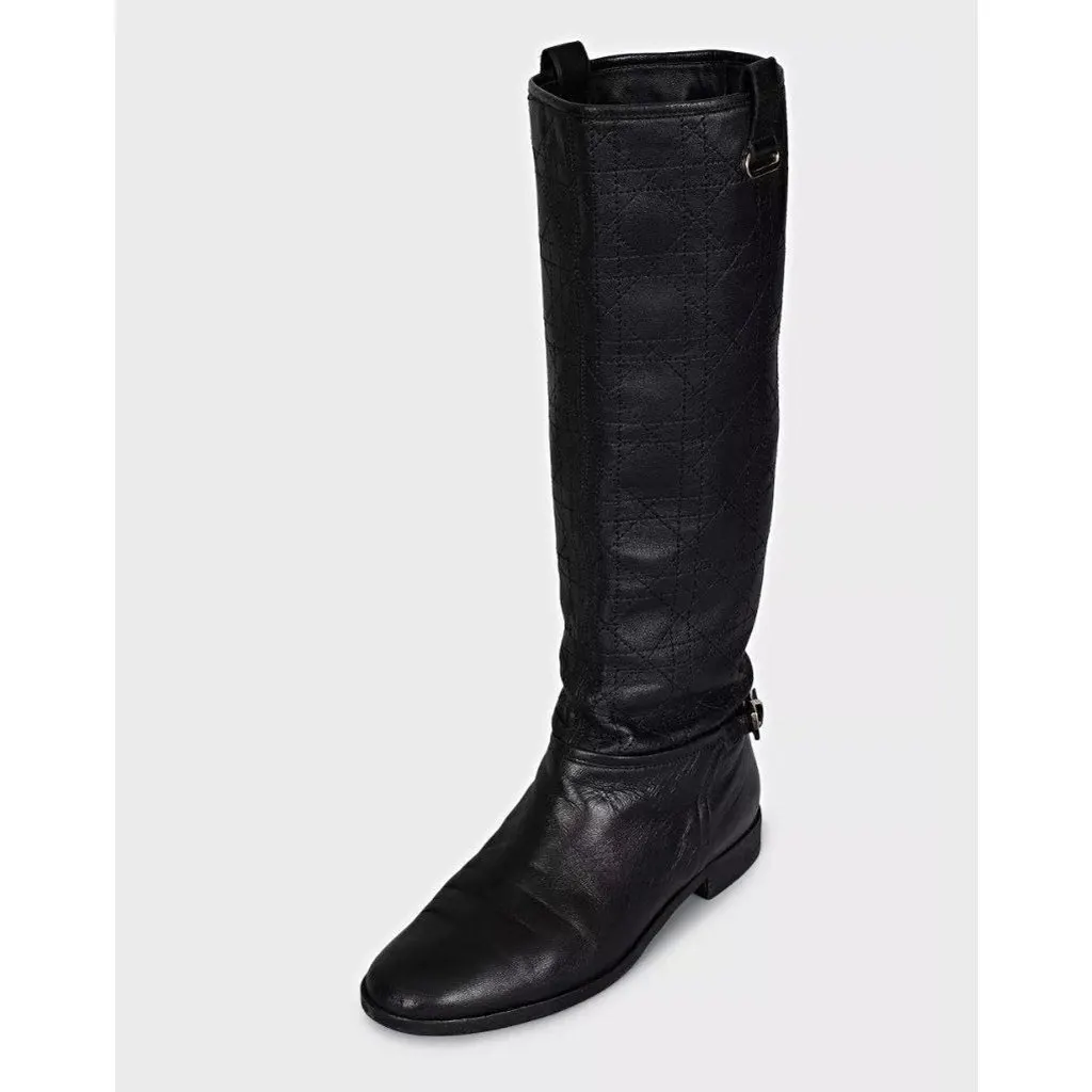 Dior Chic Christian Dior Quilted Flat Boots - Black Leather EU 37.5 pre-owned Black Leather Good - Inside View
