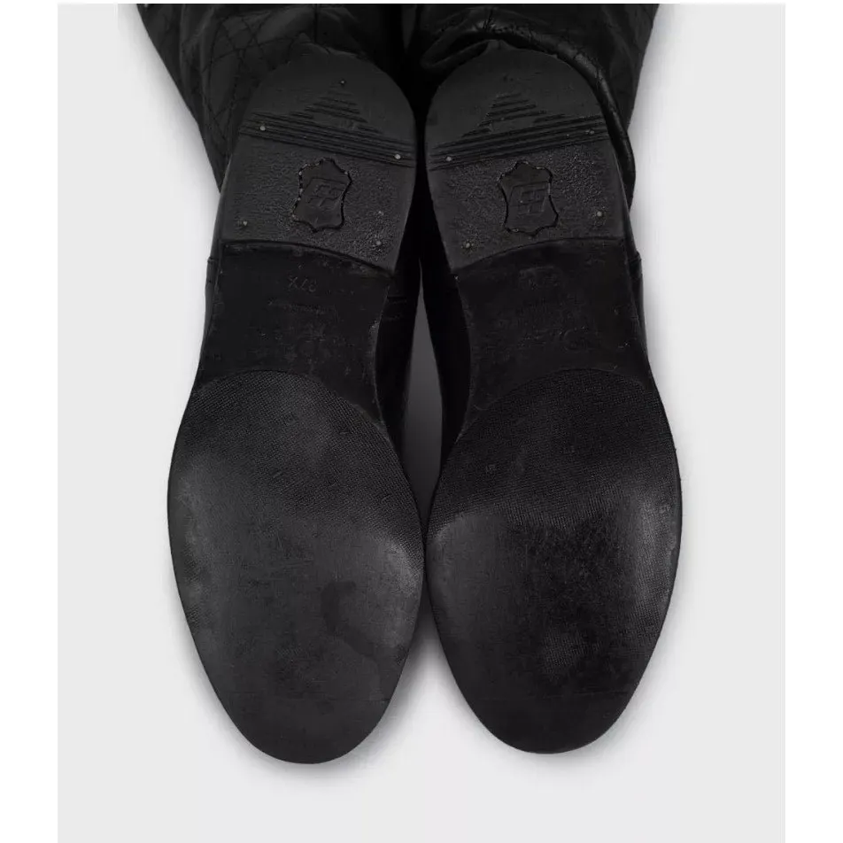 Dior Chic Christian Dior Quilted Flat Boots - Black Leather EU 37.5 pre-owned Black Leather Good - Box View