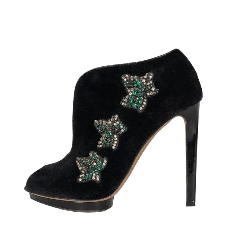 Alexander McQueen Black Suede Crystal Embellished Pumps sz.39 pre-owned Black Suede Good - Front View