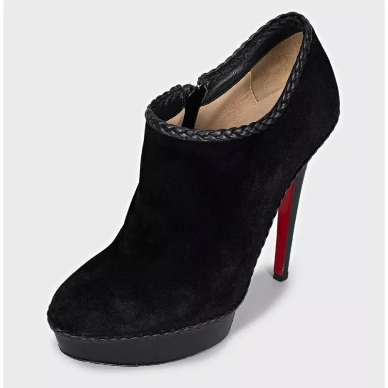 Christian Louboutin Christian Louboutin Black Suede Ankle Booties 37.5 EU Pre-owned Black Suede Good - Inside View