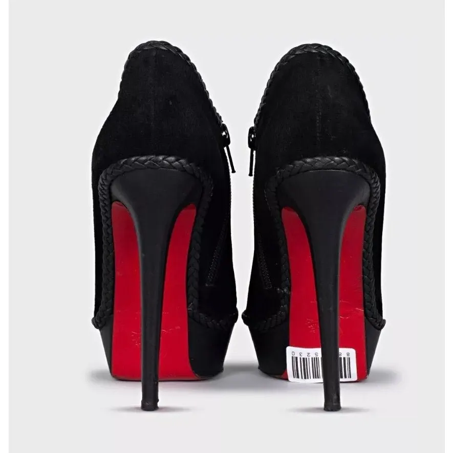 Christian Louboutin Christian Louboutin Black Suede Ankle Booties 37.5 EU Pre-owned Black Suede Good - Model View