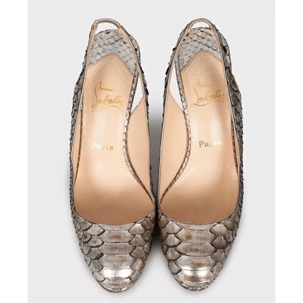 Christian Louboutin Silver Lambskin Slingback Heels Sz.37 pre-owned Silver Leather Good - Back View