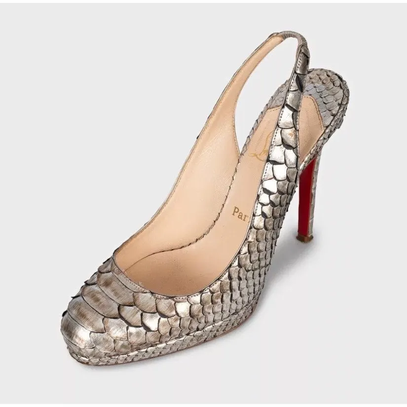 Christian Louboutin Silver Lambskin Slingback Heels Sz.37 pre-owned Silver Leather Good - Inside View