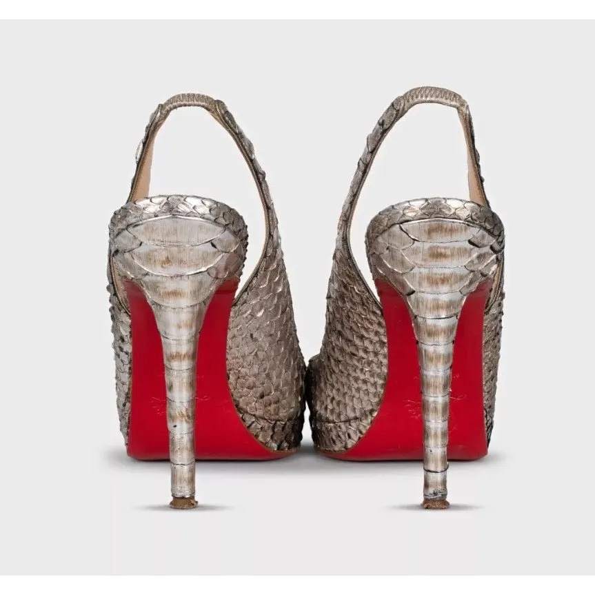 Christian Louboutin Silver Lambskin Slingback Heels Sz.37 pre-owned Silver Leather Good - Model View