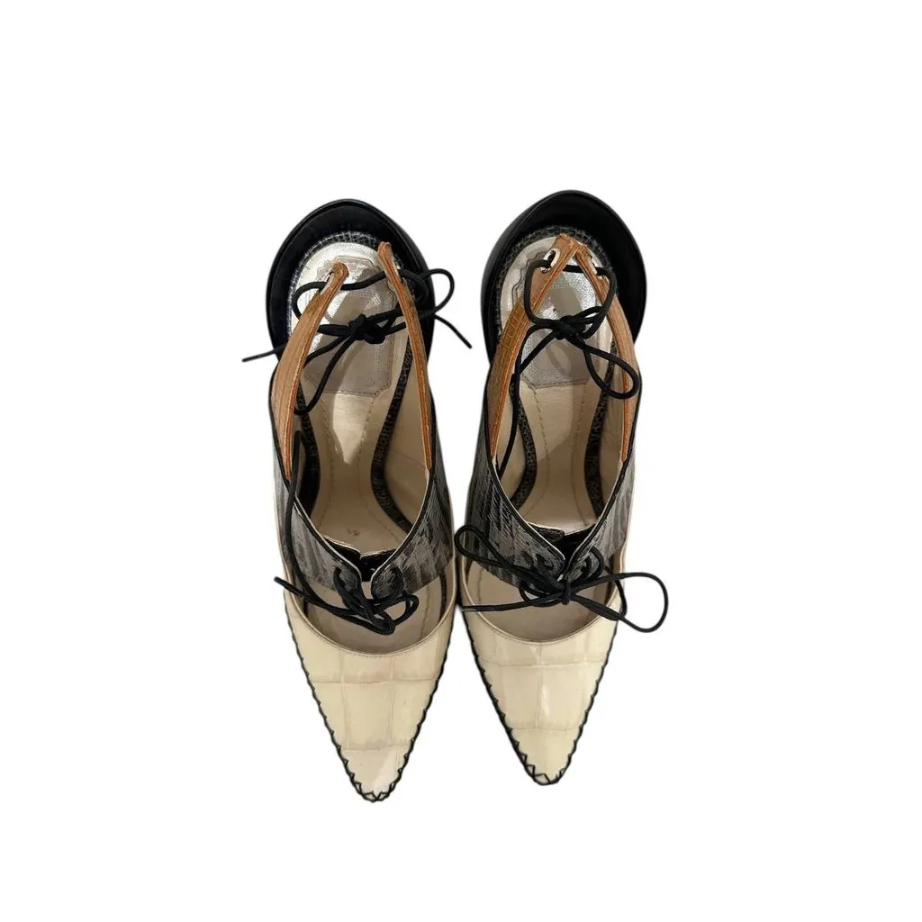 Dior Nomade FW16 Crocodile-Embossed Leather Heels 38 Pre-owned Beige Leather Good - Inside View