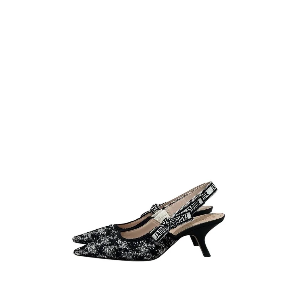 Dior J’Adior Houndstooth Slingback Pumps EU 39.5 Pre-owned Black Tweed Good - Back View