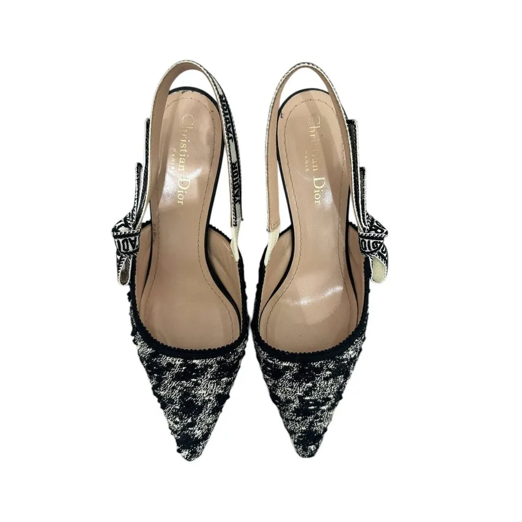 Dior J’Adior Houndstooth Slingback Pumps EU 39.5 Pre-owned Black Tweed Good - Inside View