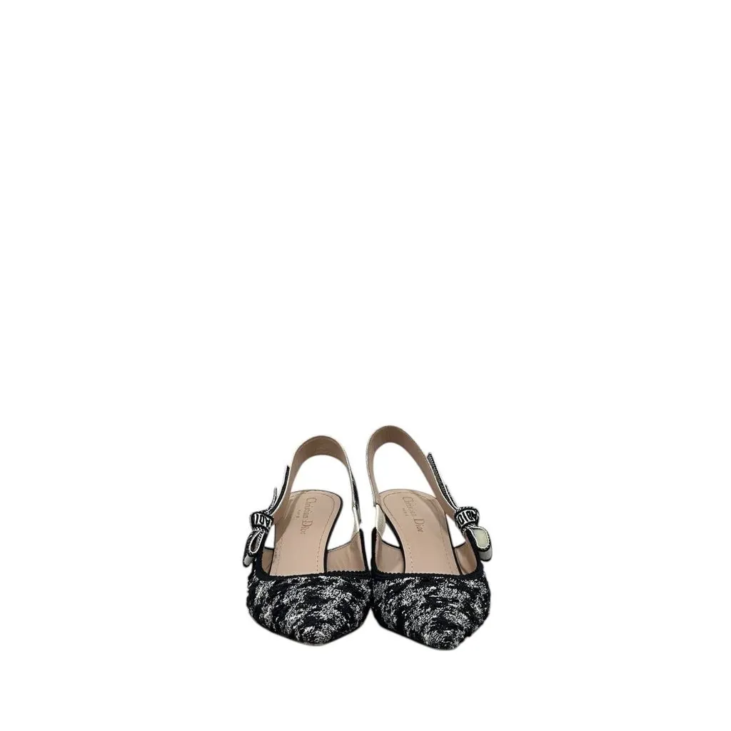 Dior J’Adior Houndstooth Slingback Pumps EU 39.5 Pre-owned Black Tweed Good - Model View