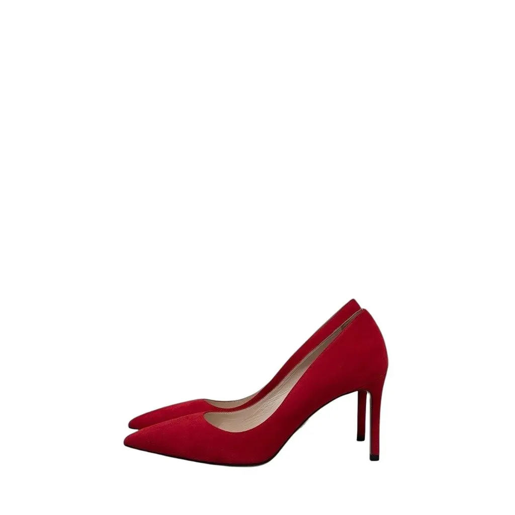 PRADA NWOB Prada Red Suede Pointed Toe Pumps  Sz.37.5 Pre-owned Red Suede Never worn - Front View