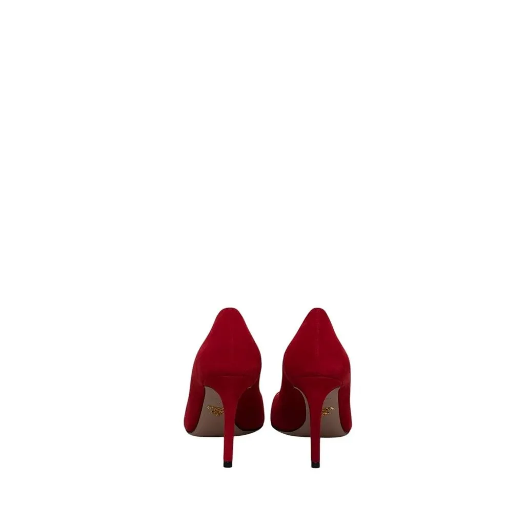 PRADA NWOB Prada Red Suede Pointed Toe Pumps  Sz.37.5 Pre-owned Red Suede Never worn - Box View