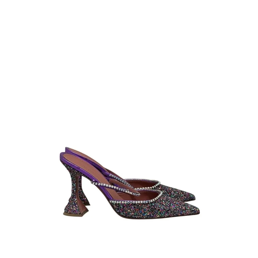 Amina Muaddi Gilda Multicolor Glitter Leather Mules Sz 39.5 Red Leather Never worn - Front View