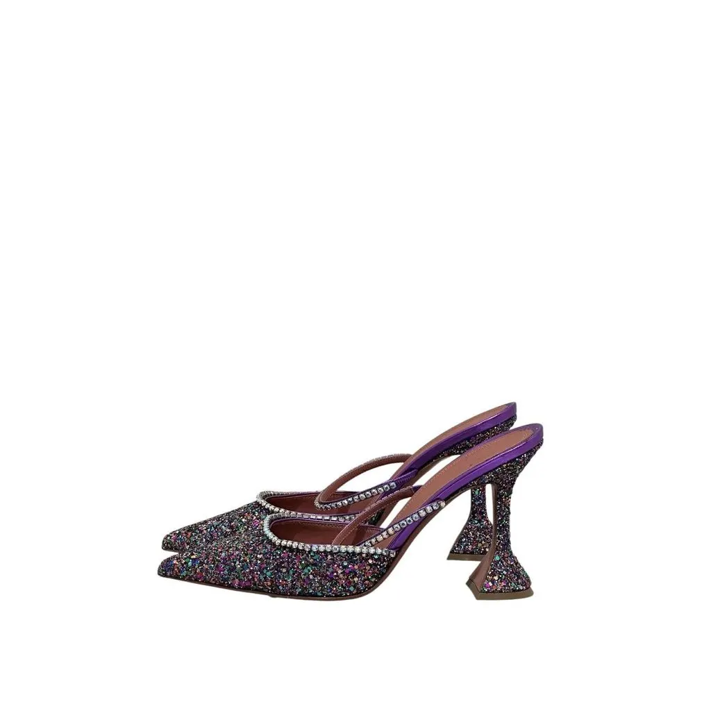 Amina Muaddi Gilda Multicolor Glitter Leather Mules Sz 39.5 Red Leather Never worn - Back View