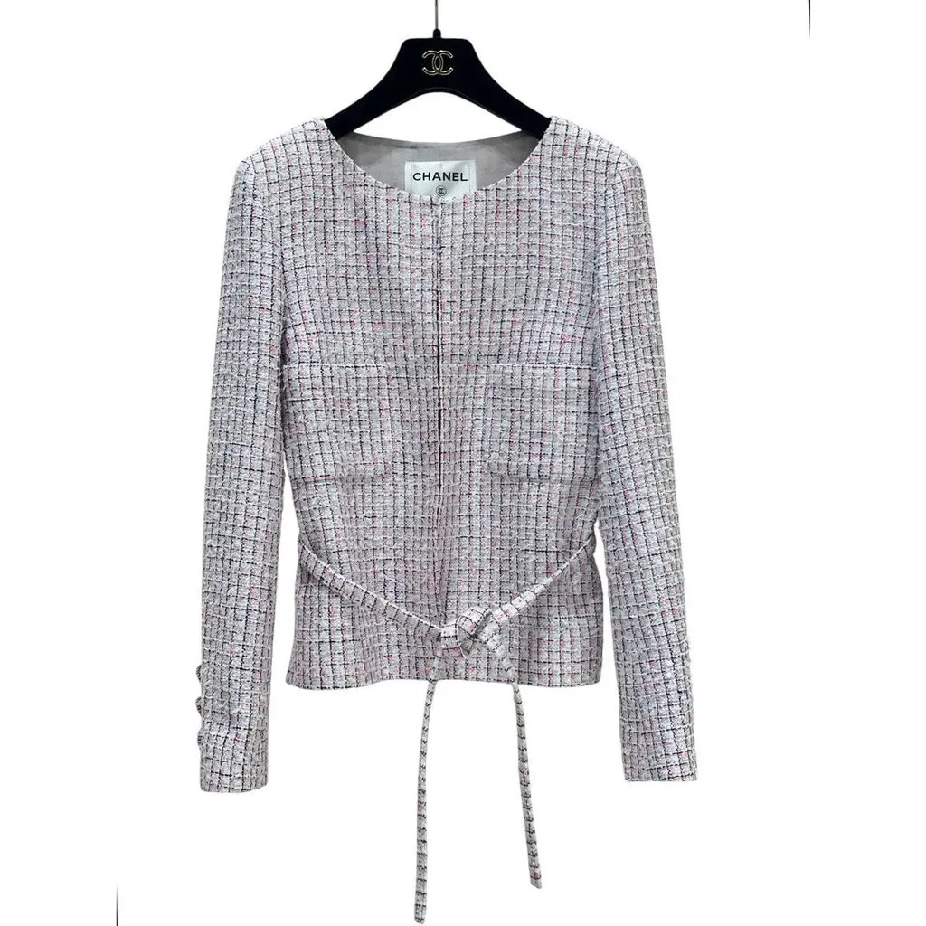 Chanel 14C Pink Tweed Jacket Sz 38 Pre-owned Pink Tweed Good - Front View