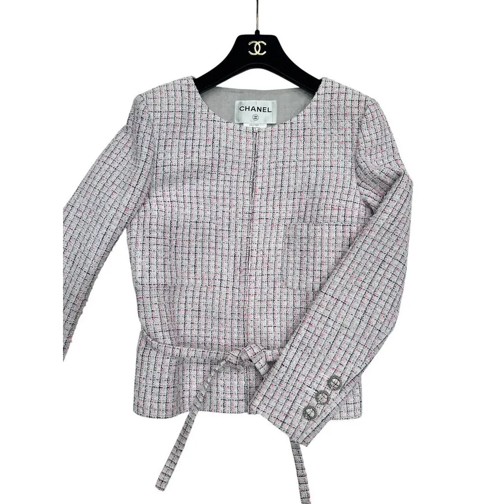 Chanel 14C Pink Tweed Jacket Sz 38 Pre-owned Pink Tweed Good - Box View
