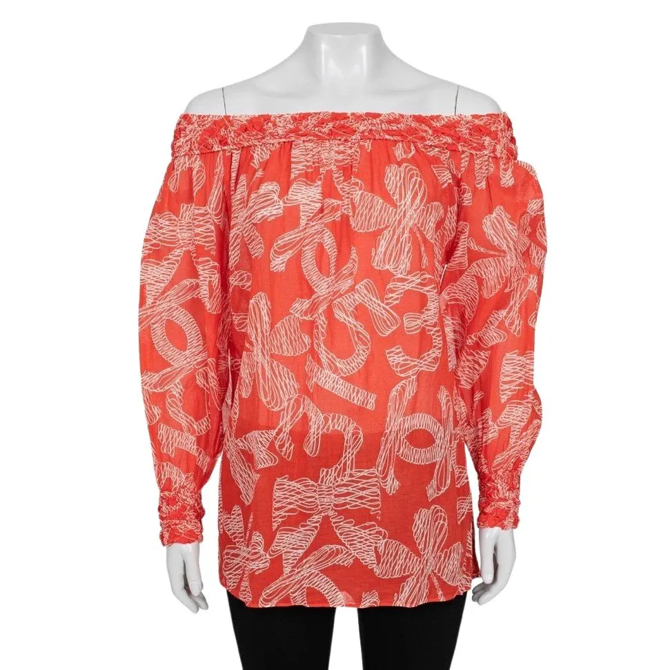 Chanel Vintage Orange Cotton Long Sleeve Blouse Sz.38/ M Pre-owned Orange Cotton Good - Front View
