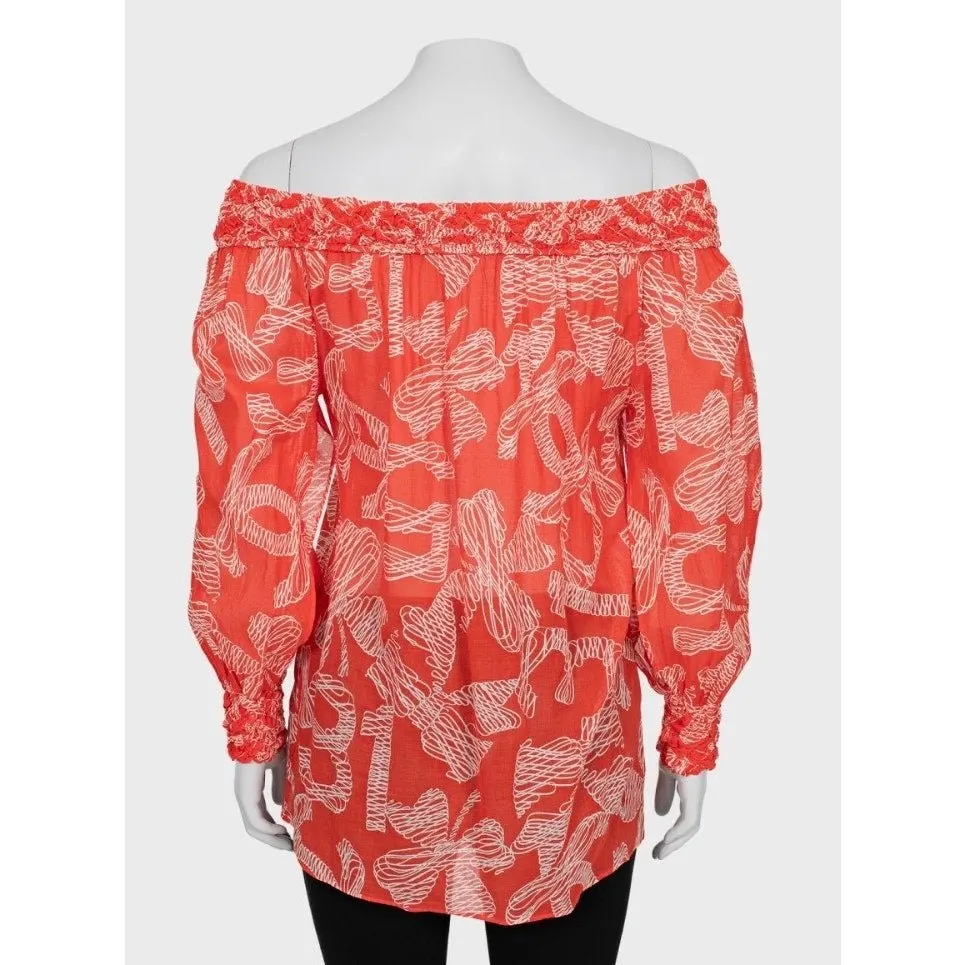 Chanel Vintage Orange Cotton Long Sleeve Blouse Sz.38/ M Pre-owned Orange Cotton Good - Model View