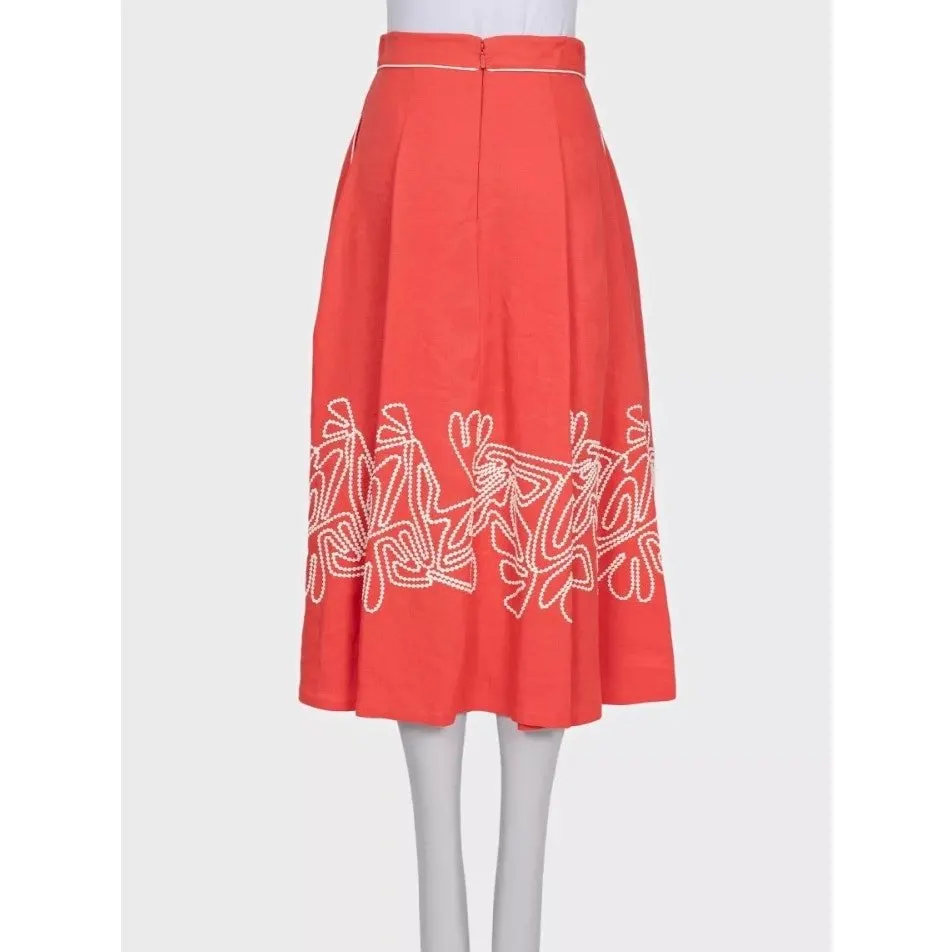 Loro Piana NWOT Loro Piana Red Linen Embroidered Skirt - Sz S IT40 Pre-owned Red Linen Never worn - Inside View