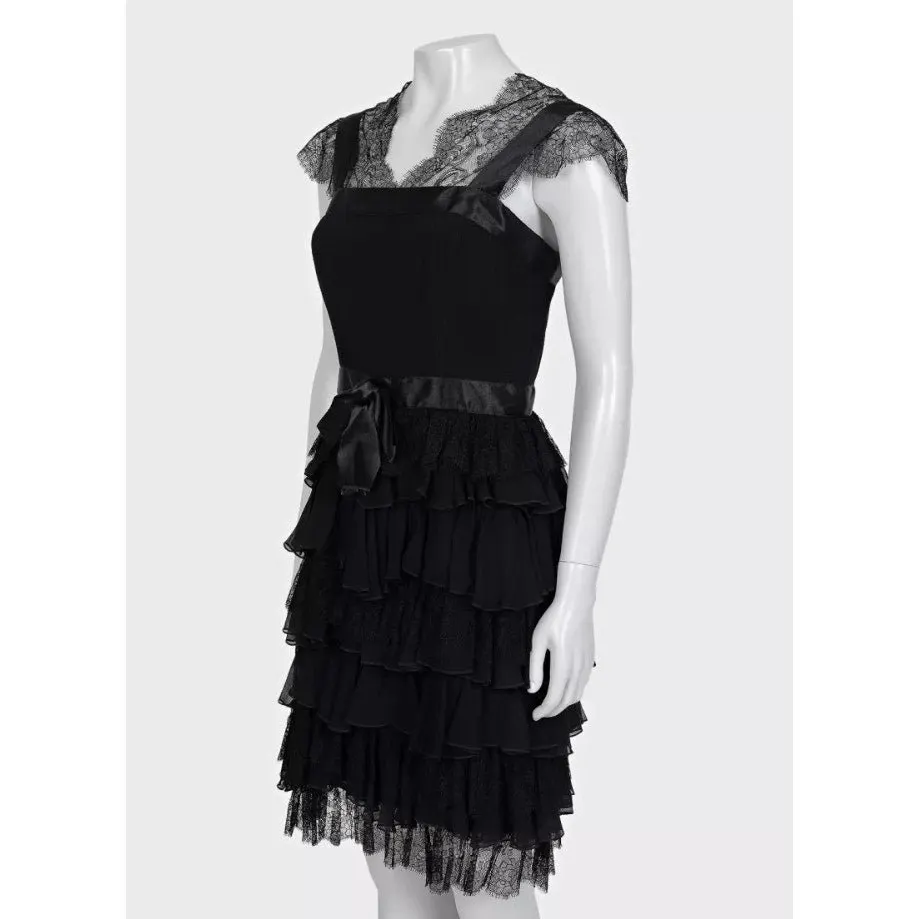 Oscar de la Renta Black Lace Fitted Dress - UK6/XS Pre-owned Black Lace Good - Back View