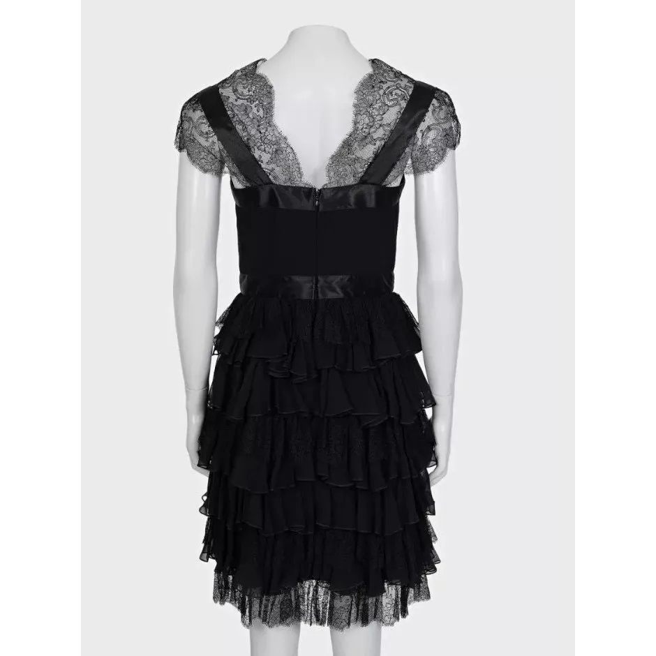 Oscar de la Renta Black Lace Fitted Dress - UK6/XS Pre-owned Black Lace Good - Inside View