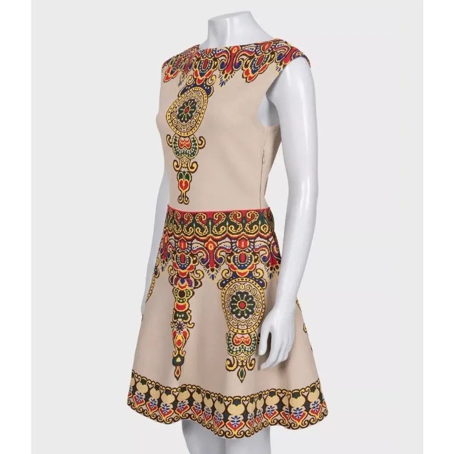 Valentino NWOT Valentino Beige Printed Fitted Dress Sz M Pre-owned Beige Never worn - Back View