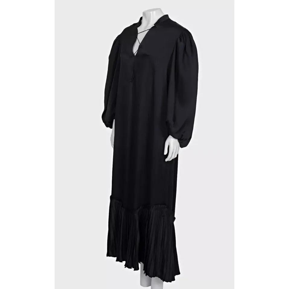 Khaite Black Lace-Up Maxi Dramatic Puff Sleeves Dress Sz.L pre-owned Black Lace Good - Back View