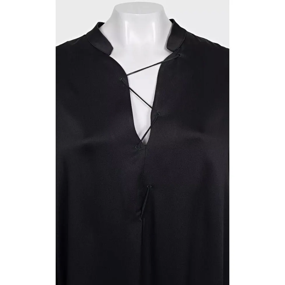 Khaite Black Lace-Up Maxi Dramatic Puff Sleeves Dress Sz.L pre-owned Black Lace Good - Model View