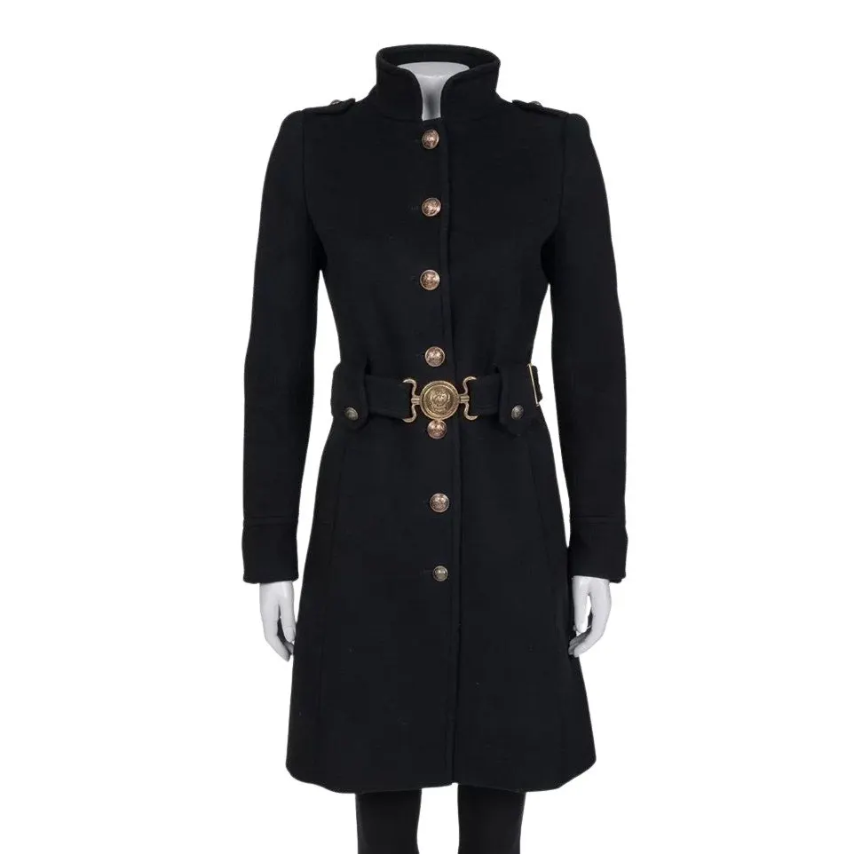 Roberto Cavalli Black Wool & Cashmere Belted Coat Sz.40/ S Pre-owned Black Wool Good - Front View