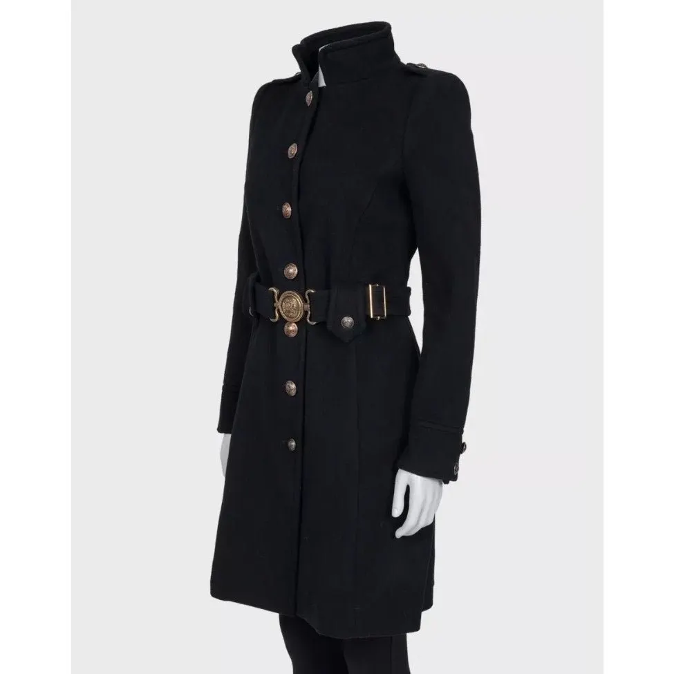 Roberto Cavalli Black Wool & Cashmere Belted Coat Sz.40/ S Pre-owned Black Wool Good - Back View